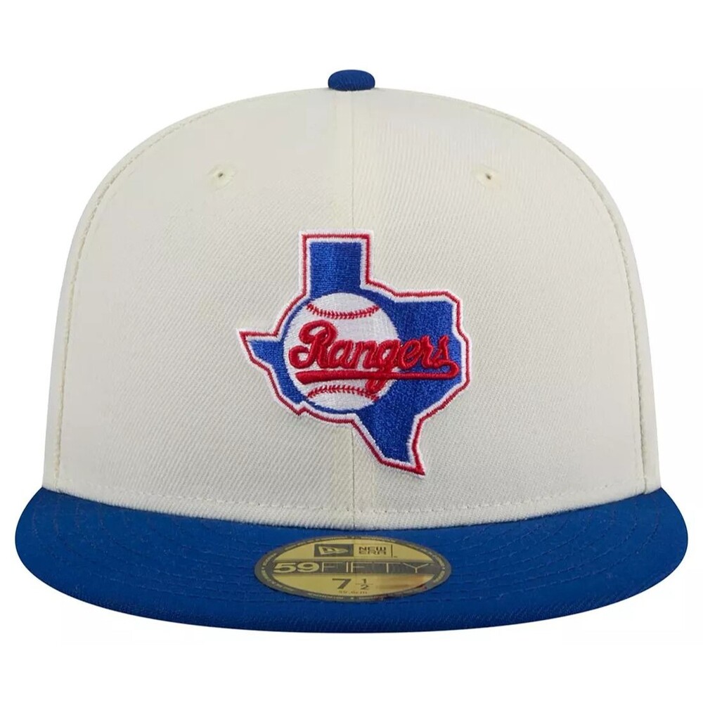59FIFTY Texas Rangers Cooperstown Evergreen Fitted Hat – White/Blue – Size 7 1/4